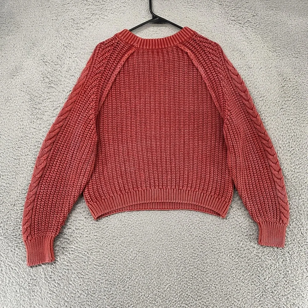Free People‎ Frankie Sweater Womens Small Red Cable Knit Chunky Crew 100% Cotton